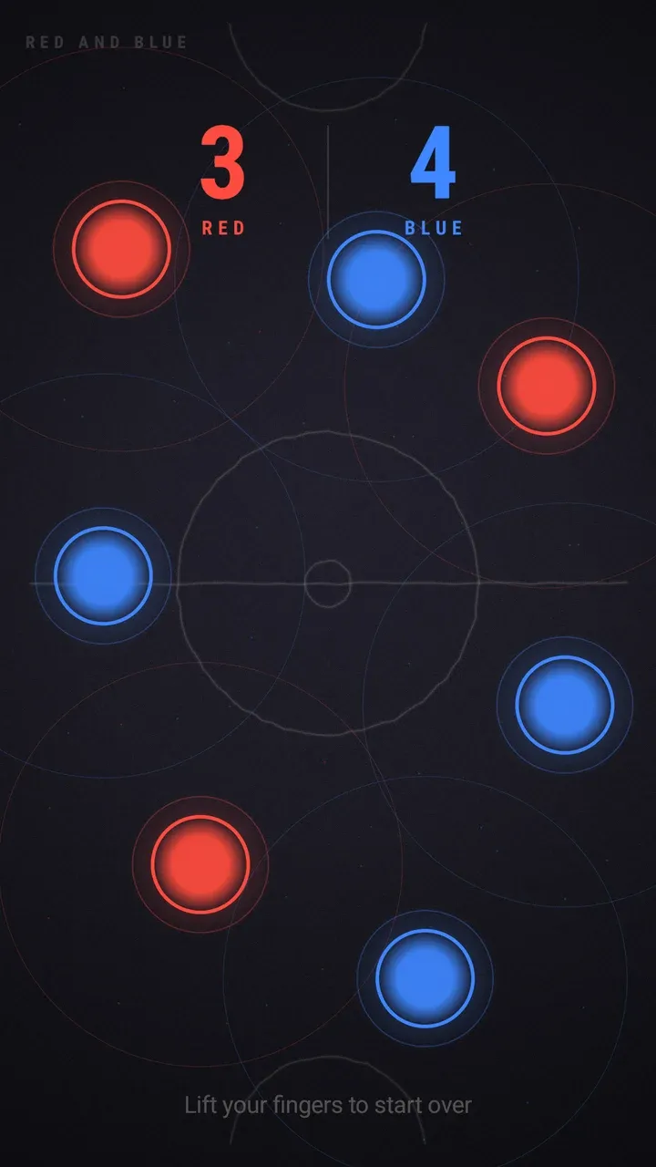 The reveal — three red dots and four blue dots under the team counts